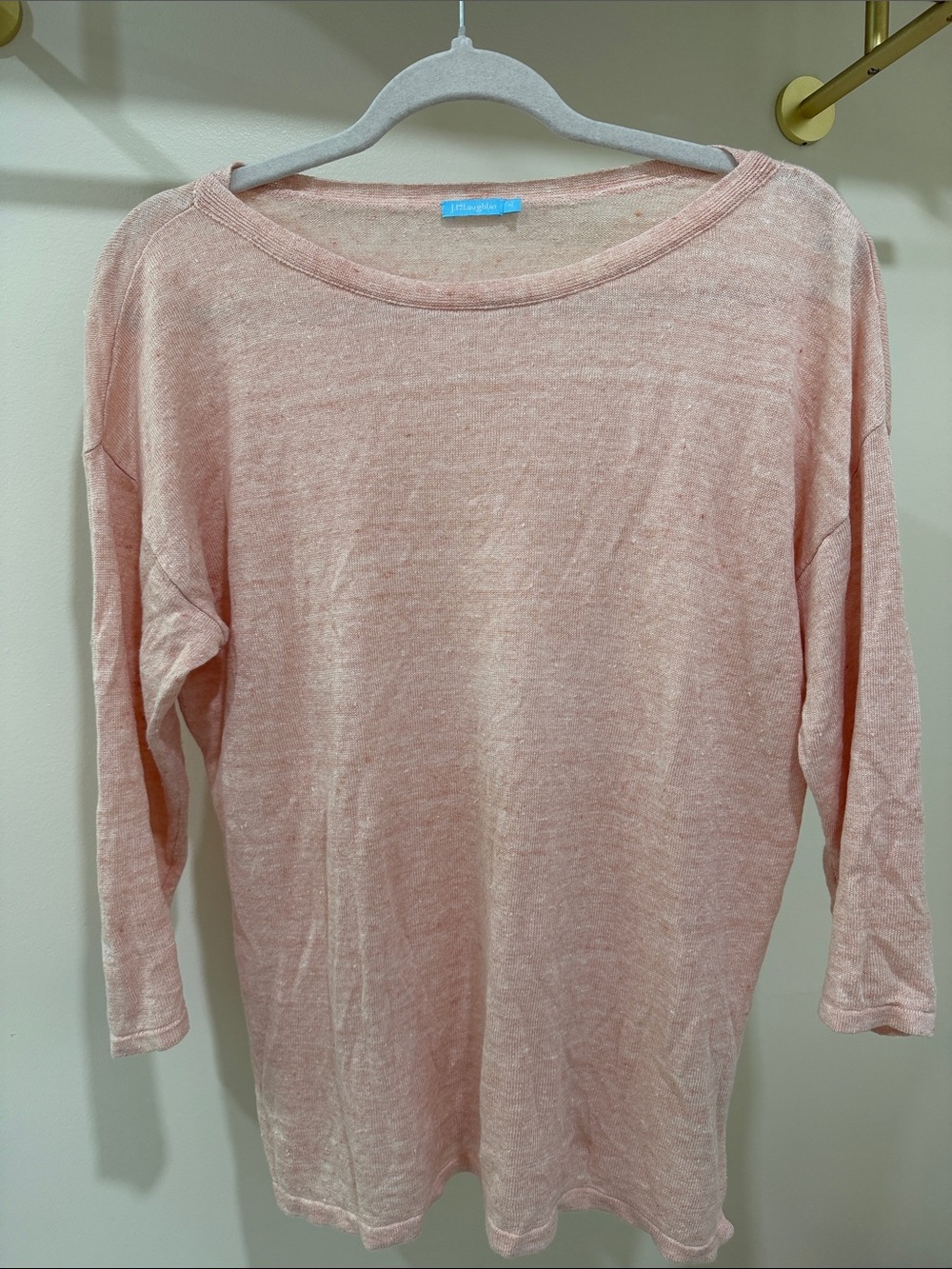 J. McLaughlin Light Pink Scoop Boat Neck Long Sleeve Linen Top
